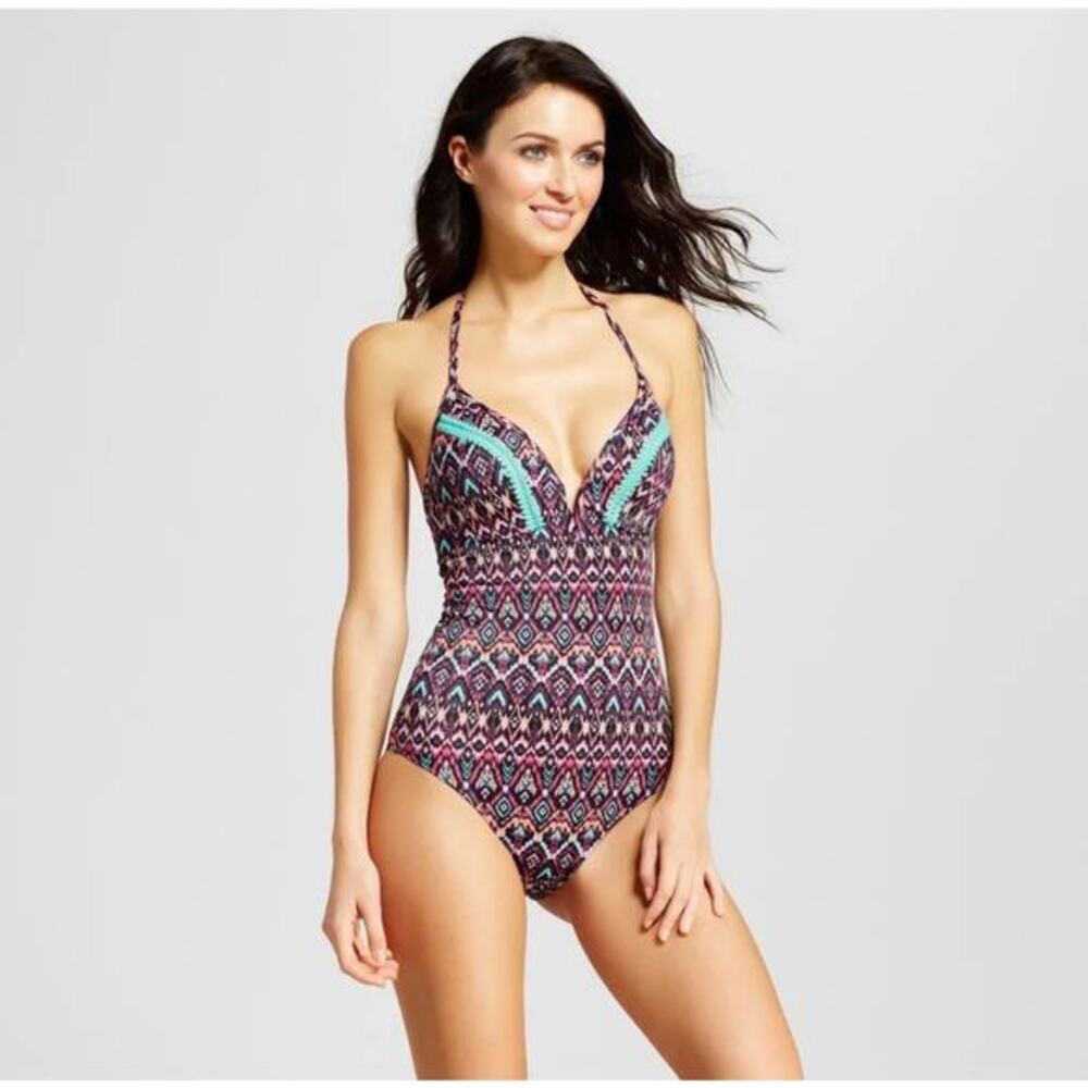 Shade & Shore V-Wire Plunge Life One Piece Padded Full Sculpted‎ Swimsuit L 38D